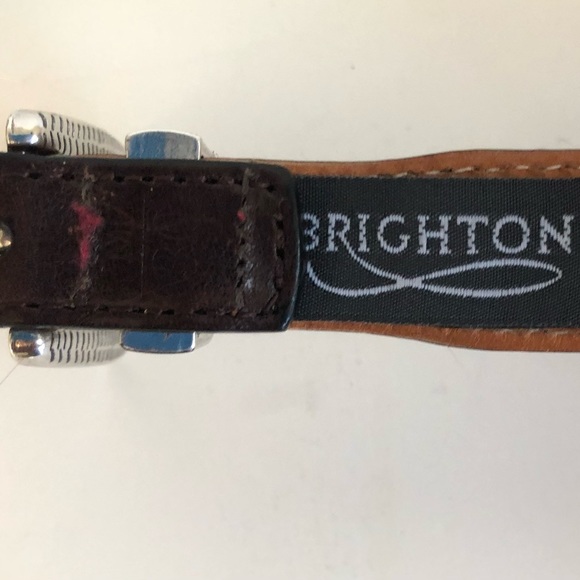 Red, brown, tan and black Brighton leather belt silver buckle Size 30 - Picture 3 of 5